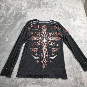 Vintage Affliction Shirt Mens M Blue Black Reversible Thermal Y2K Grunge Goth